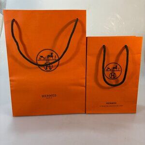 Hermes Paris Lot of 2 Orange Paper Gift Shopping Bags EMPTY Made in Italy